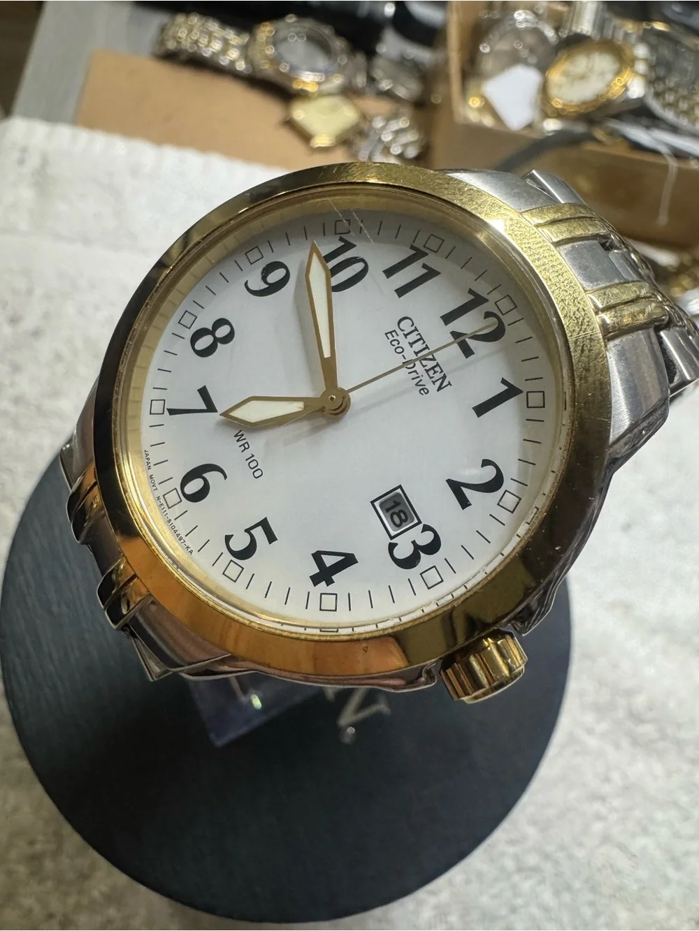 #183 Citizen Two-Tone Gold and Silver Men's Eco-Drive Watch with White Dial